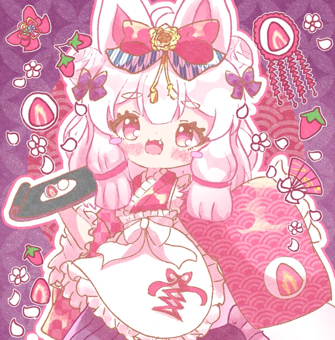 いちご大福#創作#創作イラスト#スイーツシリーズ 