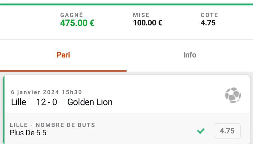 Mediapronos's tweet photo. 😍😍 Magnifique spot de Fab10 !!

Gros score de Lille comme convenu !

Lille -1.5 MT @ 2 ✅
Over 3.5 buts Lille @ 1.85 ✅

🎁🎁 https://t.co/jGpnx8S2aB

#TeamParieur #TeamMediaPronos https://t.co/ZA8BNjcobG