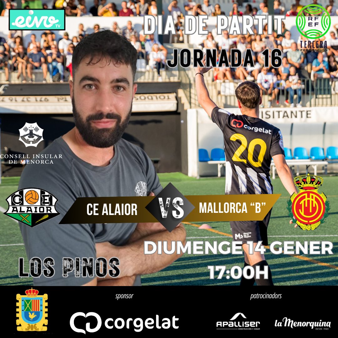 🏆 DIUMENGE DIA DE PARTIT💥 Partit 3ra RFEFF! ⚽
💯 Vine! No t'ho pots perdre! 🖤🤍 #unanypersomiar #mésquemai #neversurrender

🔝CE Alaior  🆚  Mallorca "B"
 🖥 Segueix-lo també per app eivotv
 🪧 Diumenge 14
⌚️17:00h
🎯Los Pinos

#cealaior #alaior #lospinos #futbol