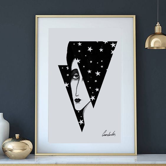 ZKardula's tweet photo. "Between the stars" digital graphic - 2017 #cardula #ink #inkdrawing #digitalart #digitalgraphic #stars #woman #art #interior #intriordesign #home #homodecor #fashion #elegant #mystery #blackandwhite #decor #face #livingspacedecor #livingspace #minimal #xmas #xmasdecorations https://t.co/hjScxgyX3G