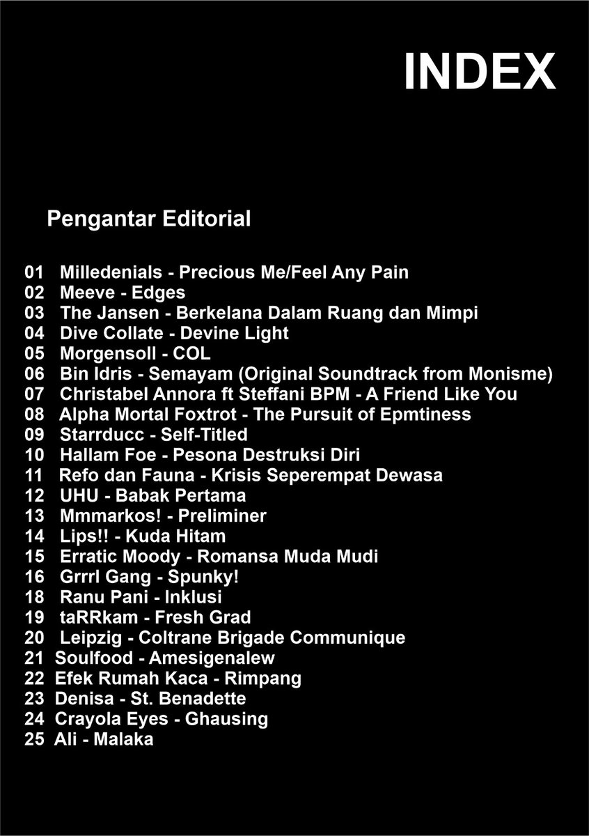 Kuntilawak's tweet photo. Halo, kenalin. Ini Intro Magz. Dia berhasil lolos kurasi Bandung Zine Fest 2024. Isinya 25 rilisan musik pilihan kami di 2023 berikut ulasannya. Ini zine musik cetak pertama gue dan kawan-kawan.

OPEN PO Intro Magz, 50 halaman hitam putih, cover linen dan isi matte paper 120. https://t.co/UIZ8oCrAUy
