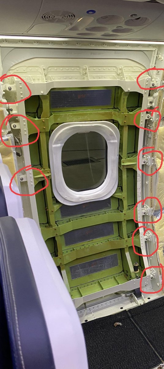 KailashPerumal's tweet photo. @Contraprops @flyrogo Plug type doesn't mean the door is bigger than cutout. It means the door stops(circled red) on door side are inside the fuselage side door stop. So when pressurized the door pushes against fuselage. https://t.co/gtNDi4zppe