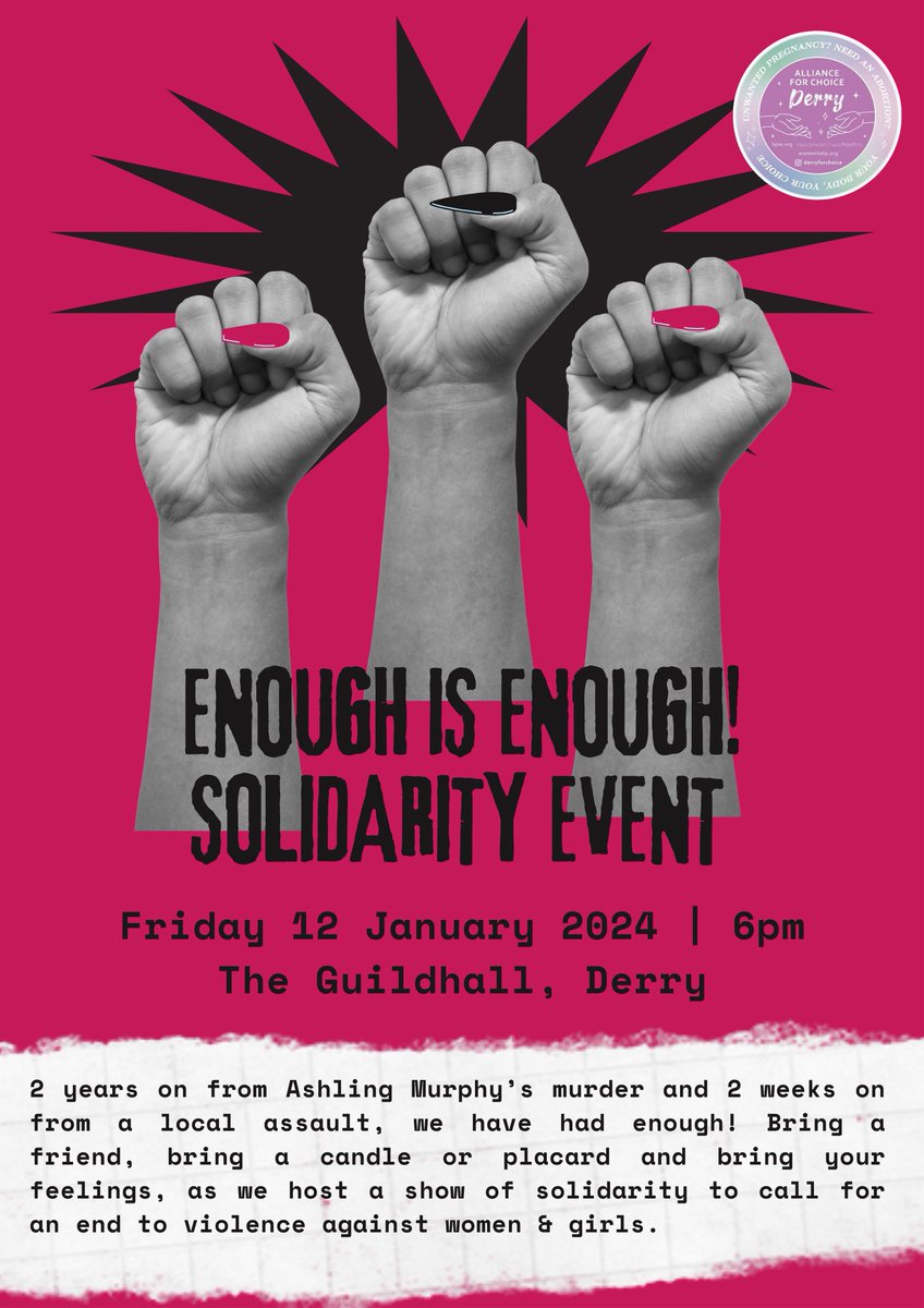 We are all ANGRY and we will not take this anymore.

Join us at 6pm on Friday 12 January at the Guildhall to tell the rapists and abusers that we see them and their day is done. ENOUGH IS ENOUGH.

Bring a placard, a candle and your anger. Tell everyone to come. ENOUGH IS ENOUGH.