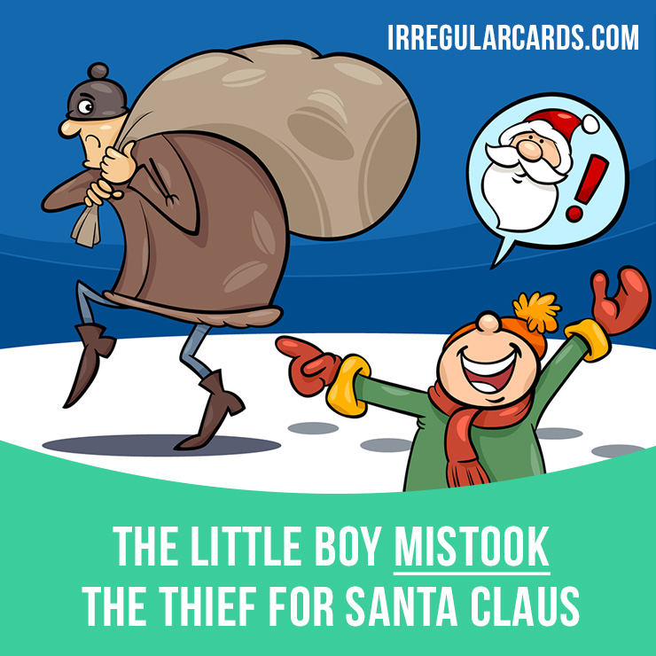 irregularcards's tweet photo. "Mistake" = be wrong about something.
⠀
Past / Past Participle: mistook / mistaken
⠀
Example: You can't mistake their house - it has a bright yellow front door.
⠀
Learn irregular verbs in our app - https://t.co/Dw2x8E8PSP
⠀
#irregularverbs https://t.co/QDSsKXok8d