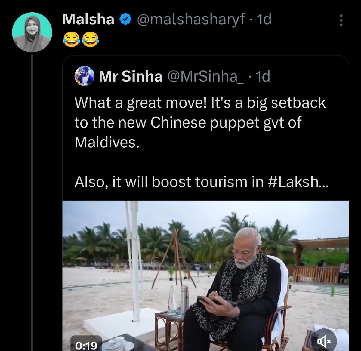 <a href="/abdulla_shahid/">Abdulla Shahid</a> <a href="/narendramodi/">Narendra Modi</a> <a href="/DrSJaishankar/">Dr. S. Jaishankar</a> <a href="/HCIMaldives/">India in Maldives</a> It's disheartening to witness such behavior from government officials in the Maldives. Sacking irresponsible ministers and offering a sincere apology is the least that should be done.