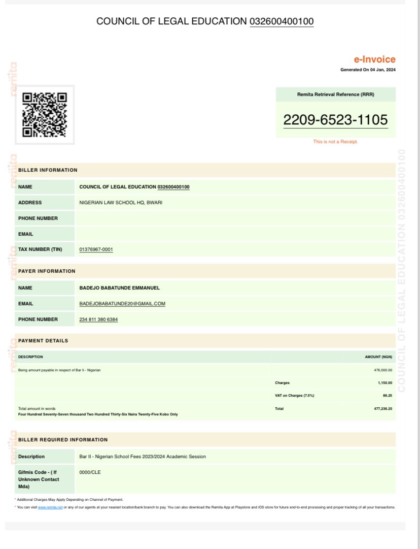 My law school tuition. 
I have attached  a copy of the remita invoice here. 
God can use you, a repost will go a long way.