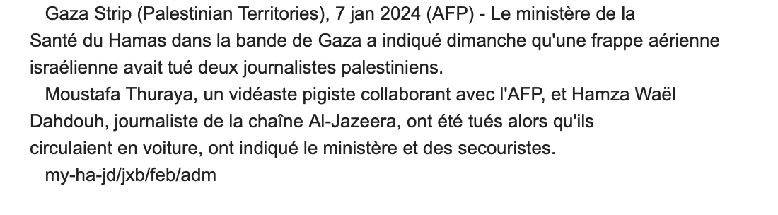 Christophe Deloire (@cdeloire) on Twitter photo 🚨THREAD Nous sommes sous le choc à l'annonce de la mort à Gaza de Moustafa Thuraya (un vidéaste pigiste collaborant avec l'<a href="/AFP/">AFP News Agency</a>) et et de Hamza Waël Dahdouh, journaliste de la chaîne <a href="/AlJazeera/">Al Jazeera PR</a>. Il semble qu'une frappe israélienne a touché leur voiture. C'est décidément une 🚨THREAD Nous sommes sous le choc à l'annonce de la mort à Gaza de Moustafa Thuraya (un vidéaste pigiste collaborant avec l'<a href="/AFP/">AFP News Agency</a>) et et de Hamza Waël Dahdouh, journaliste de la chaîne <a href="/AlJazeera/">Al Jazeera PR</a>. Il semble qu'une frappe israélienne a touché leur voiture. C'est décidément une