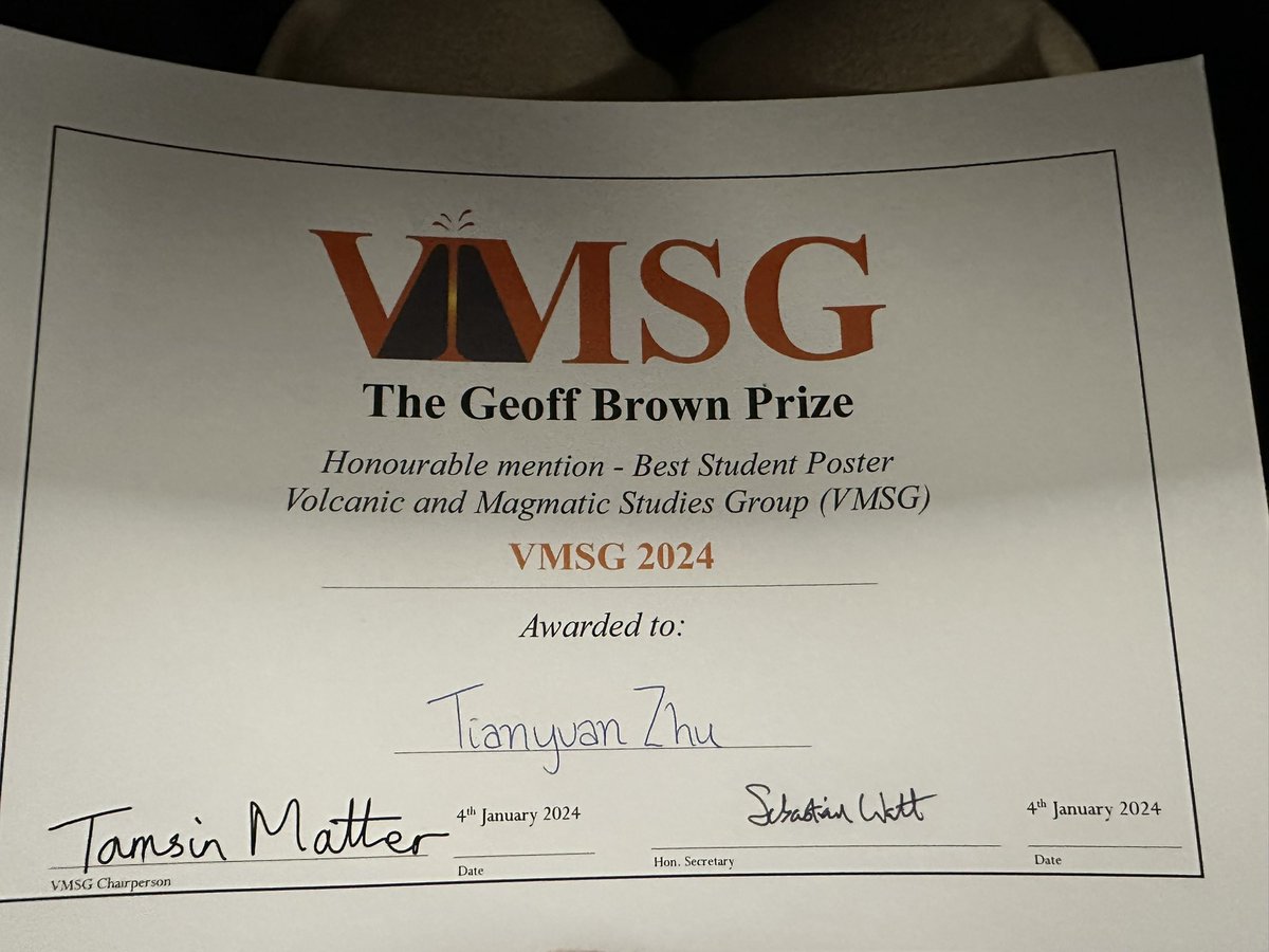Tianyuan Zhu (@tianyuanzhu) on Twitter photo Thanks for <a href="/vmsg2024/">VMSG2024</a> nice organisation and providing chance to show my research. Also thanks for <a href="/mast_erc/">@MAST_ERC</a> and <a href="/NERC_COMET/">UK COMET</a> supporting for my research! An award is the best new start of my science! Let’s meet in Dublin 2025! Thanks for <a href="/vmsg2024/">VMSG2024</a> nice organisation and providing chance to show my research. Also thanks for <a href="/mast_erc/">@MAST_ERC</a> and <a href="/NERC_COMET/">UK COMET</a> supporting for my research! An award is the best new start of my science! Let’s meet in Dublin 2025!