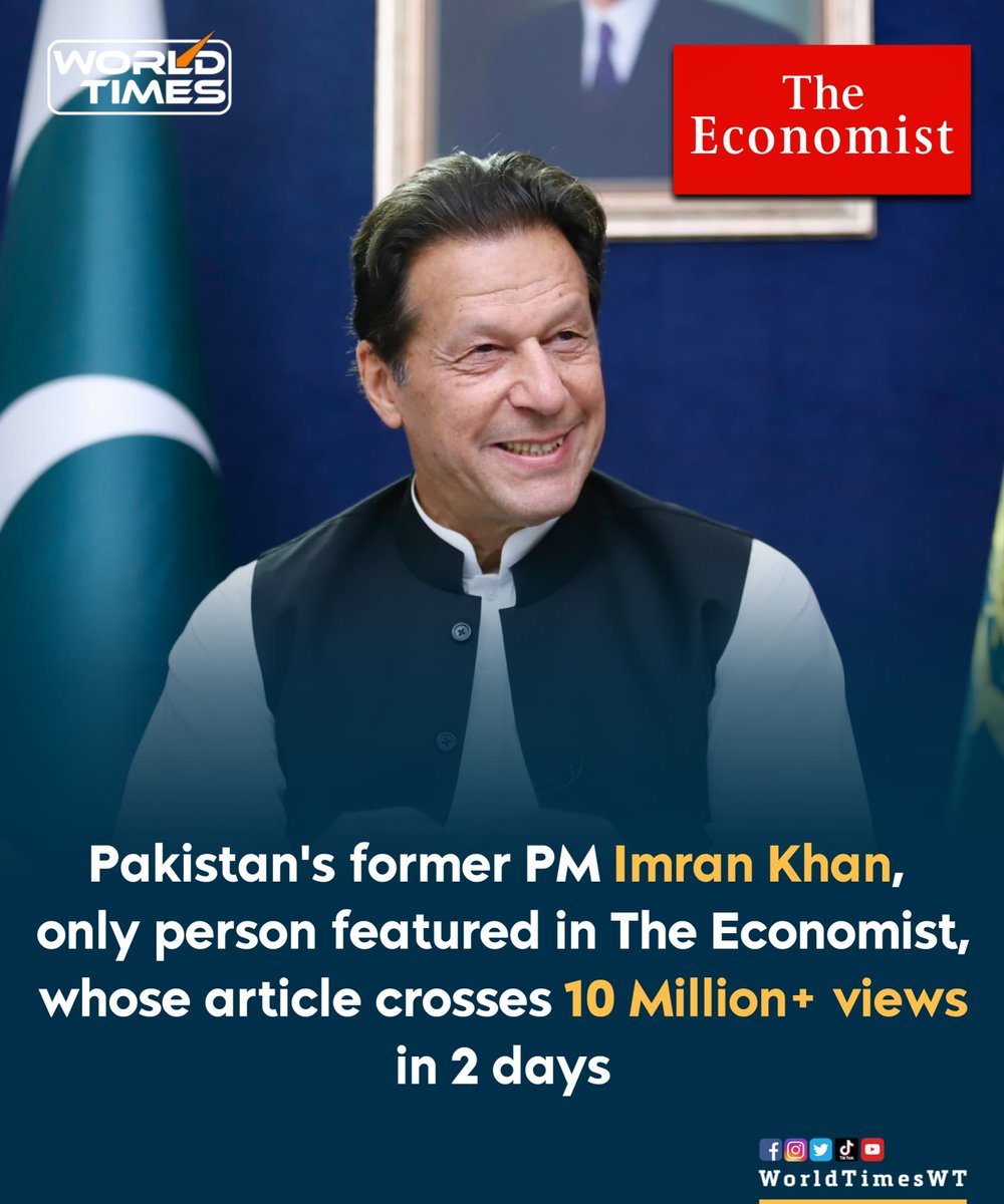 Pakistan's former prime minister Imran Khan, only person featured in The Economist, whose article crosses 10 Million+ views in 2 Days.

#Pakistan #ImranKhan