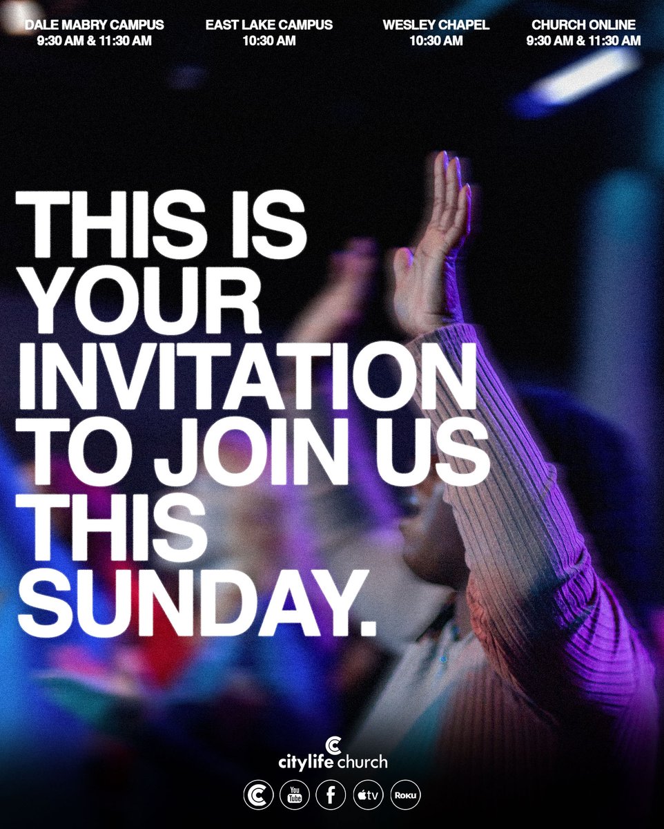 Good morning, family! We're on day 5 of our 21 Days of Prayer and Fasting, and we are so expectant for what the Lord is going to do today. We can't wait to see you soon 🤟
 • 
Dale Mabry: 9:30am &amp; 11:30am  
East Lake: 10:30am  
Wesley Chapel: 10:30am  
Online: 9:30am &amp; 11:30am