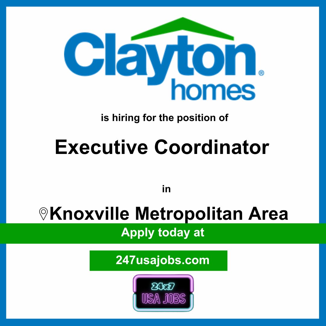 🏡📊 Join Clayton Homes in the Knoxville Metropolitan Area as an  Executive Coordinator! 🌟 Support our executives and be part of our  dynamic team. Apply now! #ClaytonHomes #ExecutiveCoordinator  #KnoxvilleJobs 🖥️🗂️