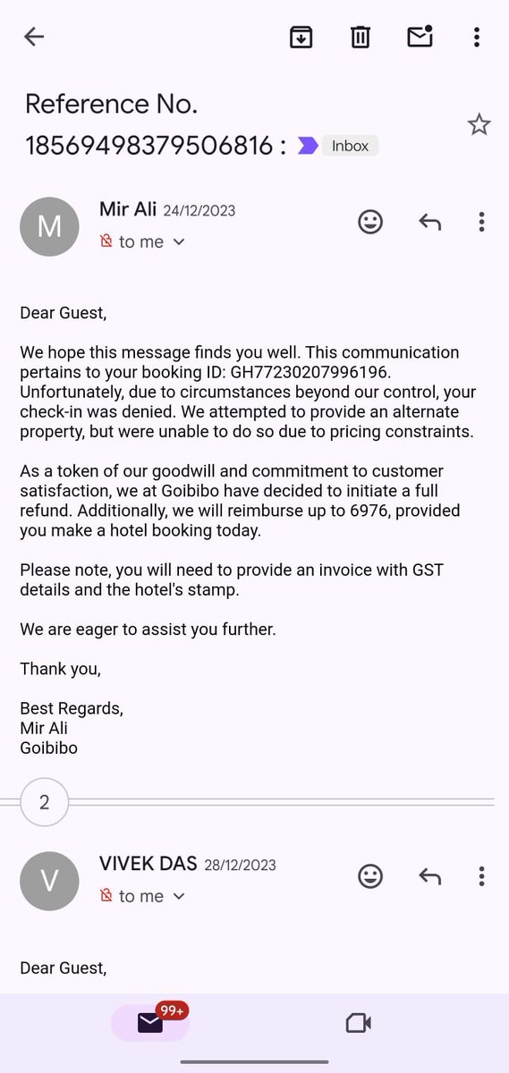 Parasbansal92's tweet photo. @goibibo I did a booking in bhaguji hotel bhuj. Hotel denied check in.After that goibibo told me that they can't do anything.  And assured me refund of my money through email which is attached .It's been 12 days now..neither I got refund and also they closed my request https://t.co/lL5E9m4WuI