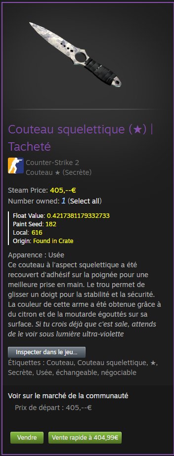 HAKLEUS's tweet image. Hello ! I am trying to trade my Skeleton Knife ! if you interested  . ✌️❤️

My steam trade : steamcommunity.com/tradeoffer/new…

#csgo #counterstrike #csgoskin #csgoskins #cs2doppler #doppler #csgocases #csgotrading #CS2 #csmoney #csgofloat #buffmarket #buff #prime_skins