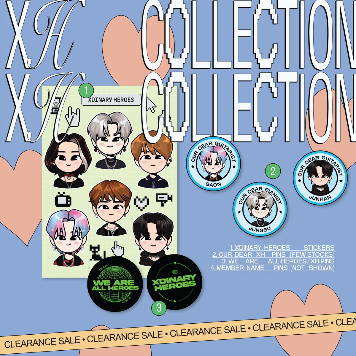 ꒰  CLOUD CLUB
CLEARANCE SALE ꒱

xdinary heroes collection 🥁
   ⤷ as low as ₱20
   ⤷ stickers&amp; pins .ᐟ

🌐 shopee.ph/cloudclub