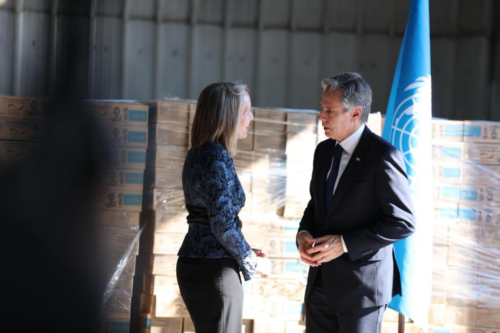 Briefed @SecBlinken on @UnitedNationsJo coordinated efforts to deliver food, winter clothes for children, shelter items and medical to Gaza from 🇯🇴, as a complement to other aid routes.