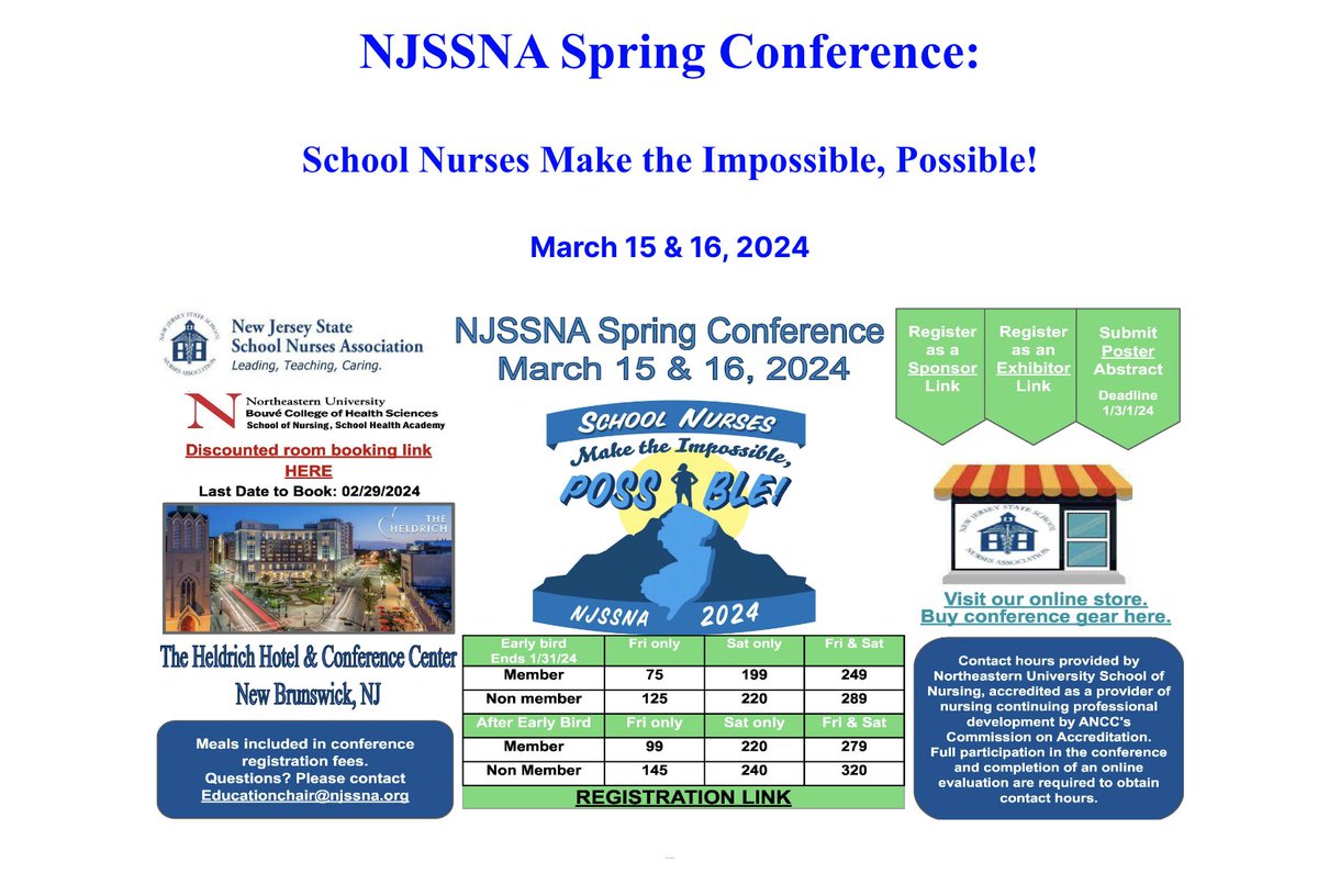 <a href="/SchoolNurseNJ/">NJ State School Nurses Association - Official Acct</a> 
Gain practical insights into caring for pediatric patients with enteral feeding needs at the NJSSNA Spring 2024 Conference. School nurses make the impossible, possible by providing specialized care. #NJSSNA2024
Register here: neusha.org/face-to-face-o…
