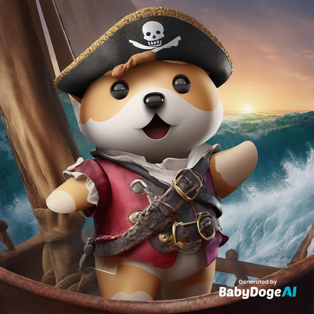 BabyDoge's tweet photo. "Crystal clear 16k high resolution colorful image of male BabyDoge pirate in the pirate ship  with the wave of the sea backgroud, epic, dramatic" Generated via #BabyDogeAi Generate your own now at https://t.co/tyex8v7Qfm https://t.co/fqU8dbKHdL