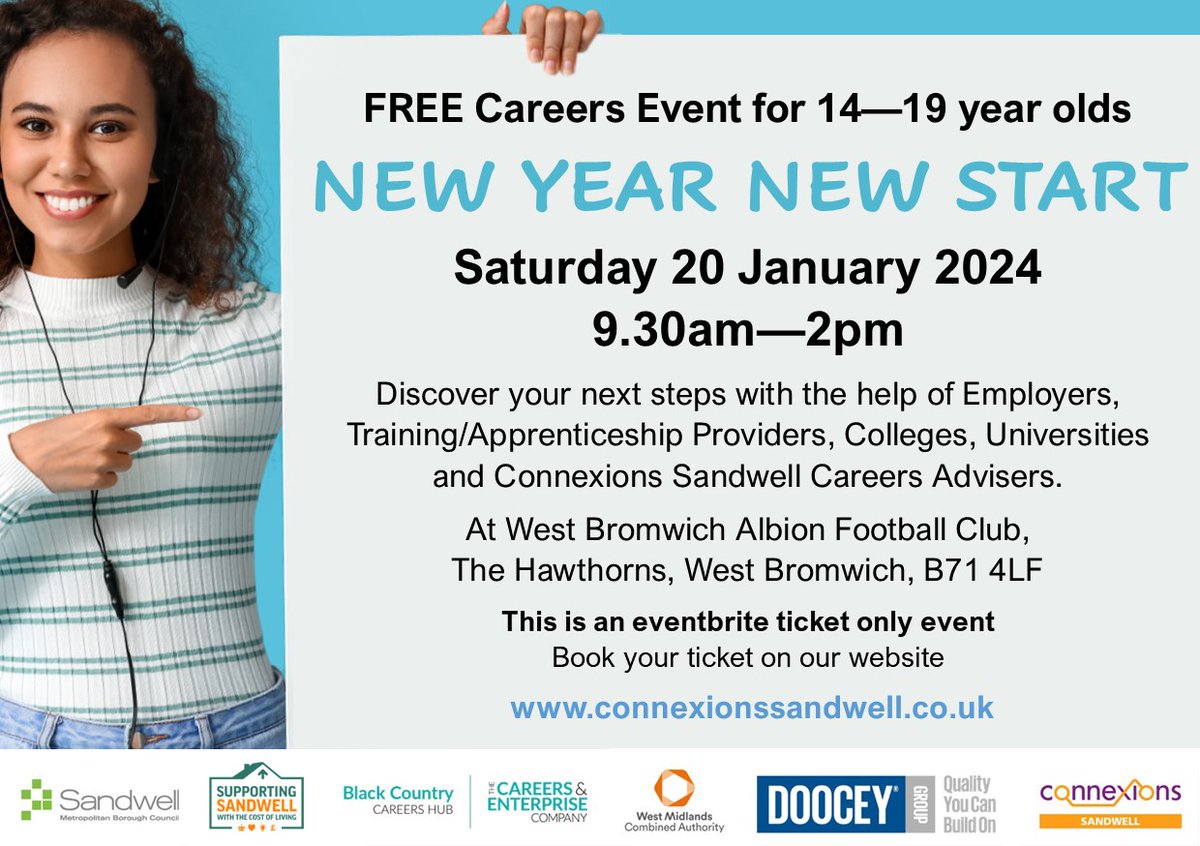 It's so easy to get your FREE ticket to this great, aspirational event. Discover your next steps with the help of employers, training, apprenticeship providers, colleges, universities. Connexions Sandwell will also be on hand for careers advice. Click 👇connexionssandwell.co.uk