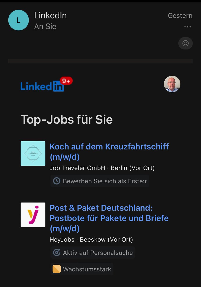 ralfeichner's tweet photo. @LinkedIn @LinkedInDE , nur weil ich gutes Essen mag, gerne auf Reisen gehe und die Kreativität der auf hohem Niveau kochenden Gemeinschaft schätze, bin ich noch kein guter Koch. Warum die Alternative dann Postbote ist, weiß nur der Algorithmus. 
#wasmitinhalten #fail https://t.co/lRiY7NsIsR