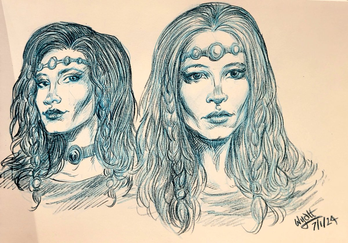 Morrigana of The Fae. Pencil sketch, col-erase blue and Posca Pencil on A4 120gsm Montana sketchbook paper. #swyattart #morrigana #oc #originalcharacter #Unbelievable #morriganaofthefae #fantasysketch #characterstudy #fantasyart