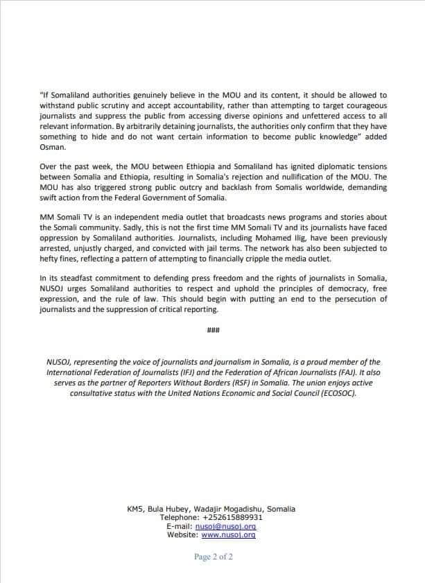 Samraawi01's tweet photo. Somali journalist association NUSOJ has condemned arrested administration and journalists MMTV.

@NUSOJofficial https://t.co/Mdvz6nDxmv