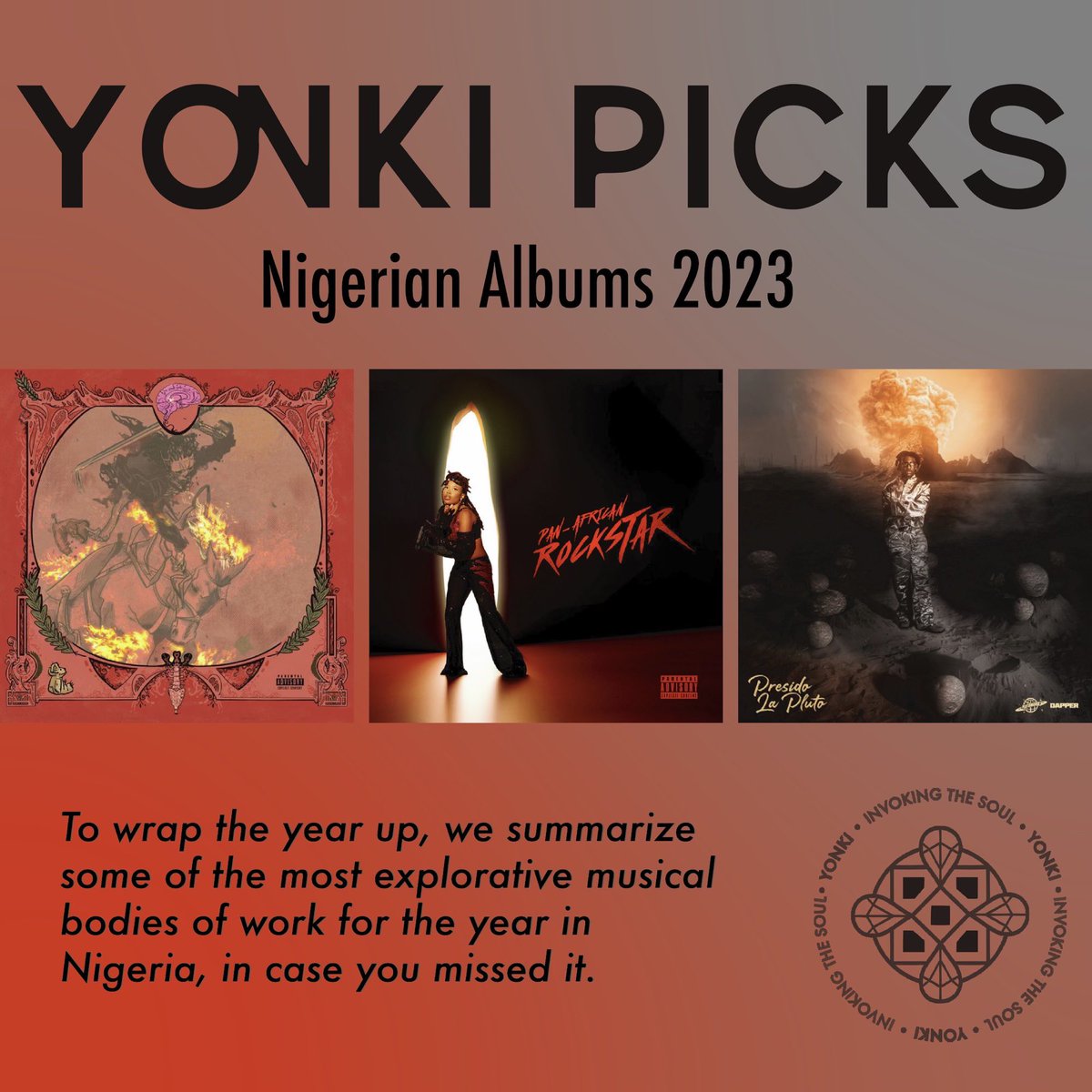 yonkiabuja's tweet photo. YONKI Picks: Nigerian Albums of 2023

A rundown of our favorite albums from the amazing year of 2023💃🏽

Read the full album reviews on our website!
🔗: https://t.co/3deRtbTt9d https://t.co/i9qnoWxGuT