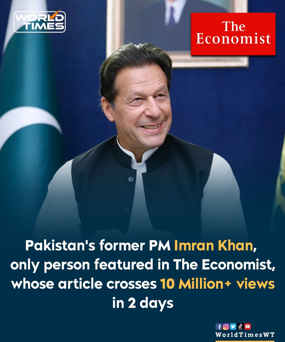 MehranK84165310's tweet photo. Pakistan's former prime minister Imran Khan, only person featured in The Economist, whose article crosses 10 Million+ views in 2 Days.

@WorldTimesWT 
@SdqJaan @tariqmateen 
@murtazasolangi 
@PTIofficial 
#ImranKhan 
#Economist https://t.co/M0FwTMcn8B
