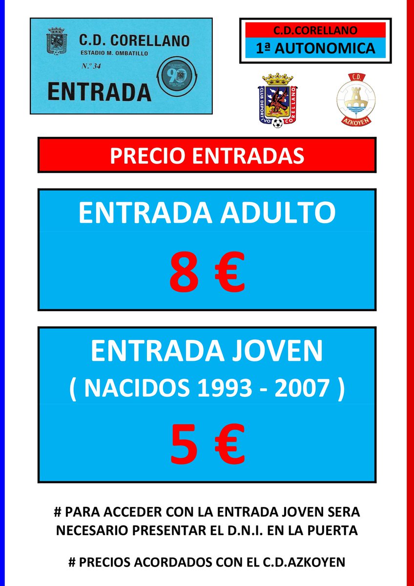 CD_Corellano's tweet photo. 🗓️ LIGA 1ª AUTONOMICA ⚽️
📍 @CD_Corellano 🆚 @CDAzkoyen
📆  Domingo 7 Enero
🏟  Municipal Ombatillo - Corella
⌚ 17 : 00 Horas 🚨 

🎌 #Sumar➕Juntos 🔴 
❤️ @CD_Corellano ❤️ #CDC
⚽ #Autonomica ♥️ #Cantera ⚽ 
 🤝 #RespectFirst 🤗 #HazteSocio 🤙 https://t.co/28CTYmoeRm