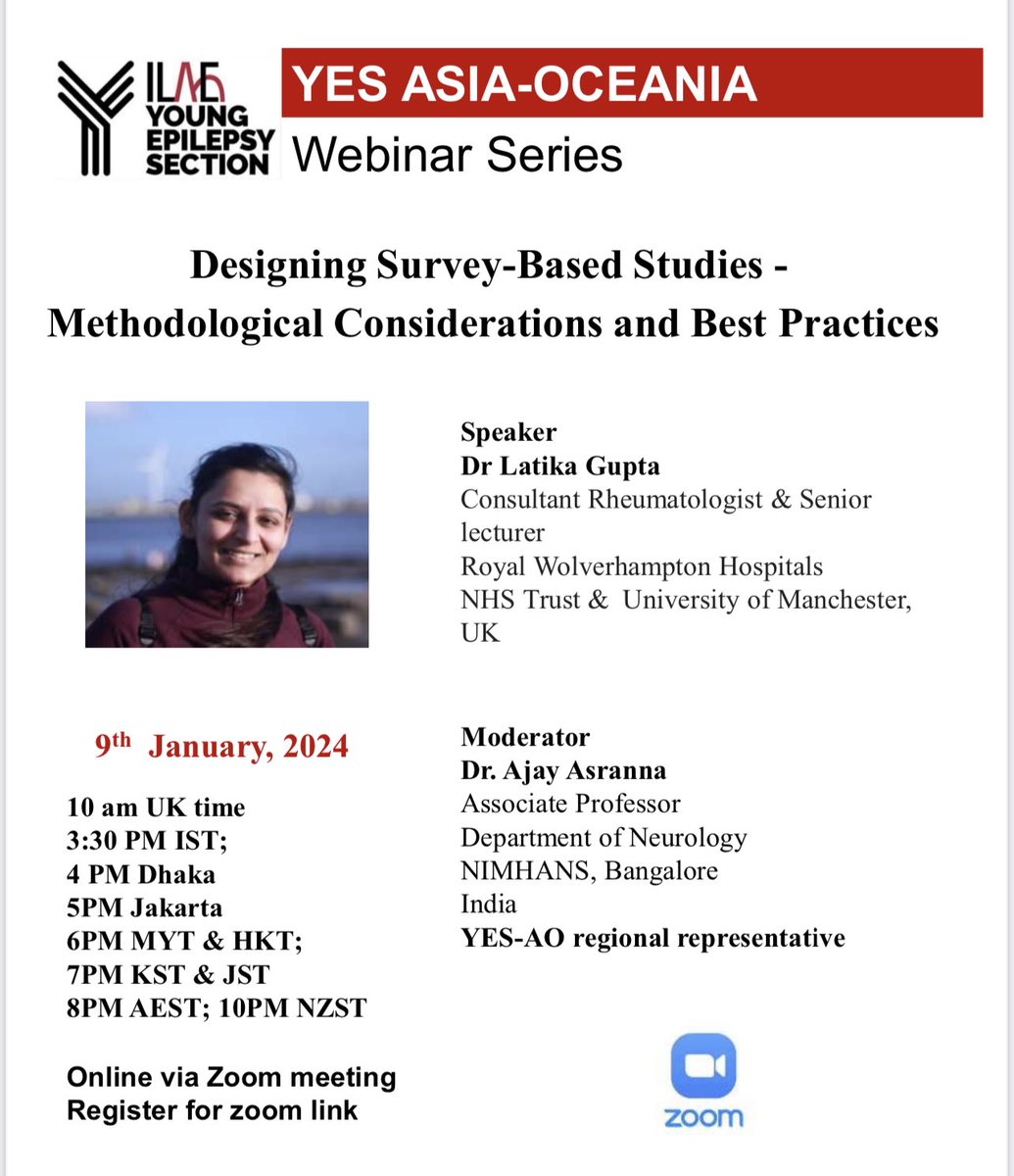 yesILAE's tweet photo. YES Asia Oceania Region is back with another interesting webinar - Unlocking the power of surveys, from basics to ethics! Register today!
https://t.co/1QEDBEMuvH
@drasrannaneuro @LatikaGupta_ @bombayneurology https://t.co/DpEZWyeVVP