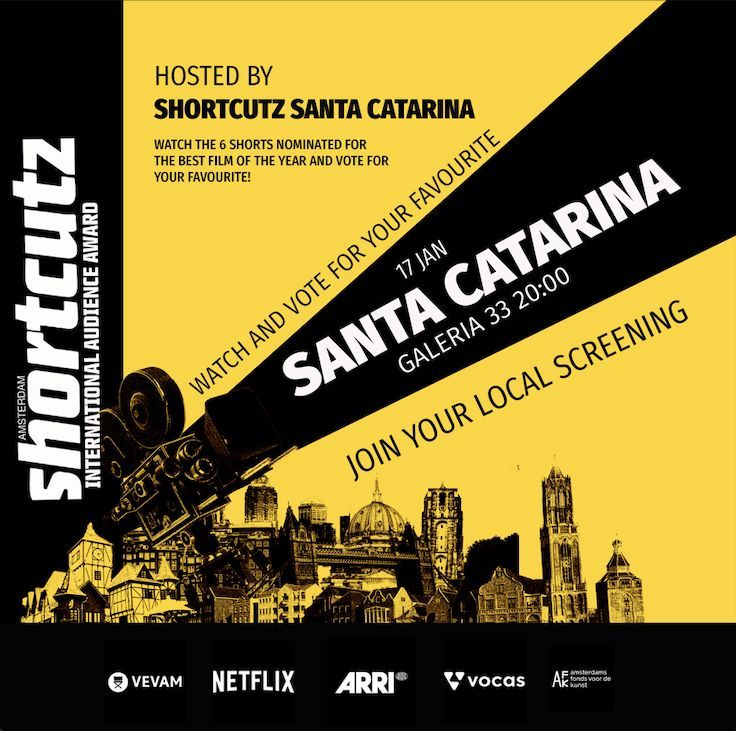 🎥 We are continuing our Shortcutz Amsterdam International Award tour with a screening in SANTA CATARINA! Our friends at Shortcutz Santa Catarina are screening 6 films nominated for the Shortcutz Amsterdam International Award at Galeria 33 on the 17th of January at 20:00. 🎟️