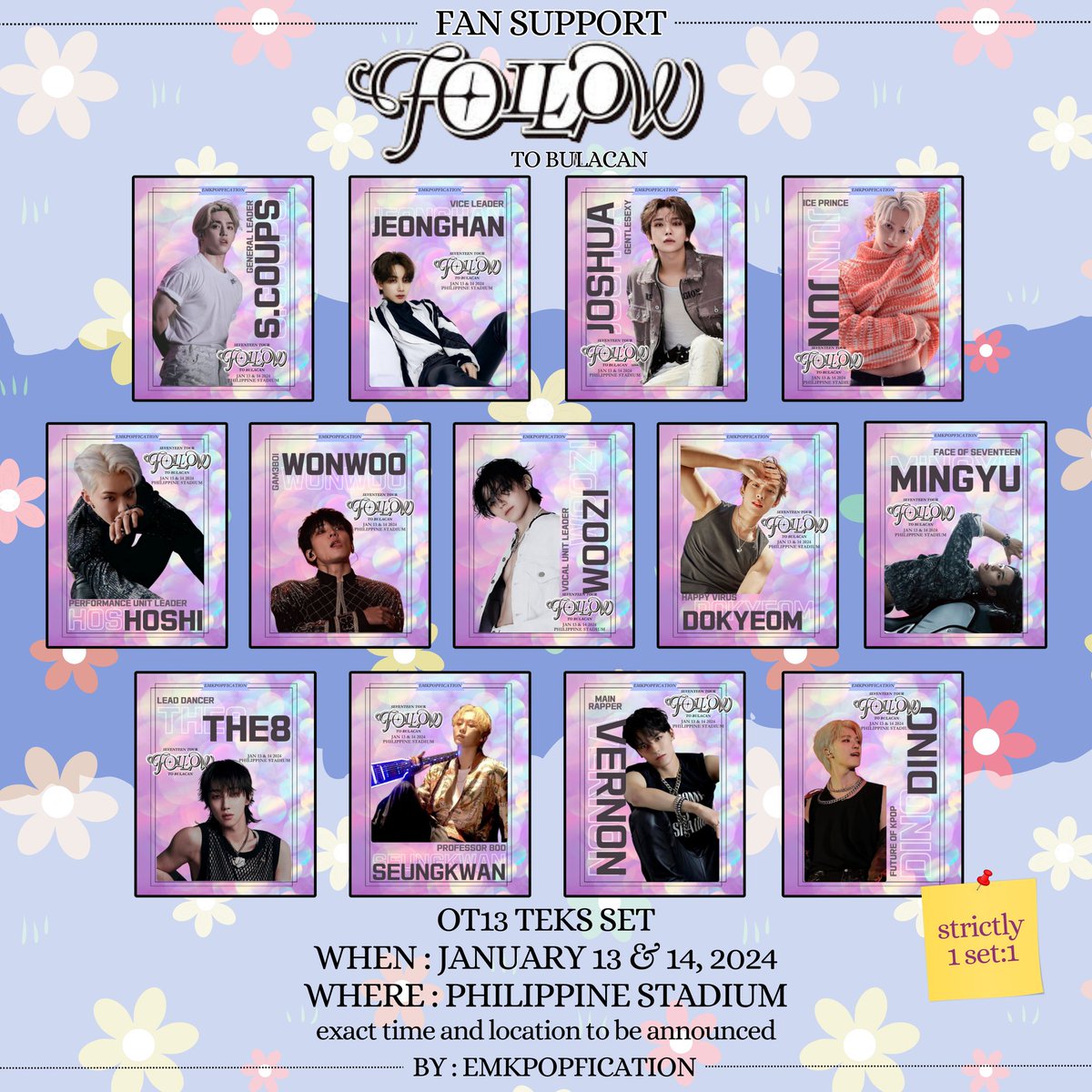 emkpopfication's tweet photo. 🩵🩷 FAN SUPPORT FOR #FOLLOW_TO_BULACAN 🩵🩷

~will be giving away OT13 Teks set on the 13th and 14th 
~exact time and location to be announced on d-day

#FTBFreebies #FOLLOWtoBulacan
#SEVENTEENinBULACAN https://t.co/QSpW2NlfAP