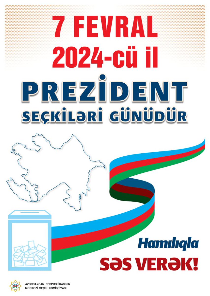 7 FEVRAL 2024-cü il PREZİDENT SEÇKİLƏRİ GÜNÜDÜR. HAMILIQLA SƏS VERƏK!

#Prezidentseçkiləri #Seçki2024 #GəncinSəsiGələcəyinSəsi

infocenter.gov.az/e-services/ads…