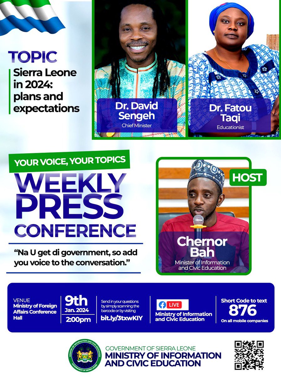 We are back! We kickstart 2024 with no less a person than the Chief Minister, <a href="/dsengeh/">David Moinina Sengeh</a> himself! He’s joined on the panel by renowned educator, Dr. Fatu Taqi to discuss what to expect from #SierraLeone in 2024. As host, I’ll  provide general updates on the ongoing trials and