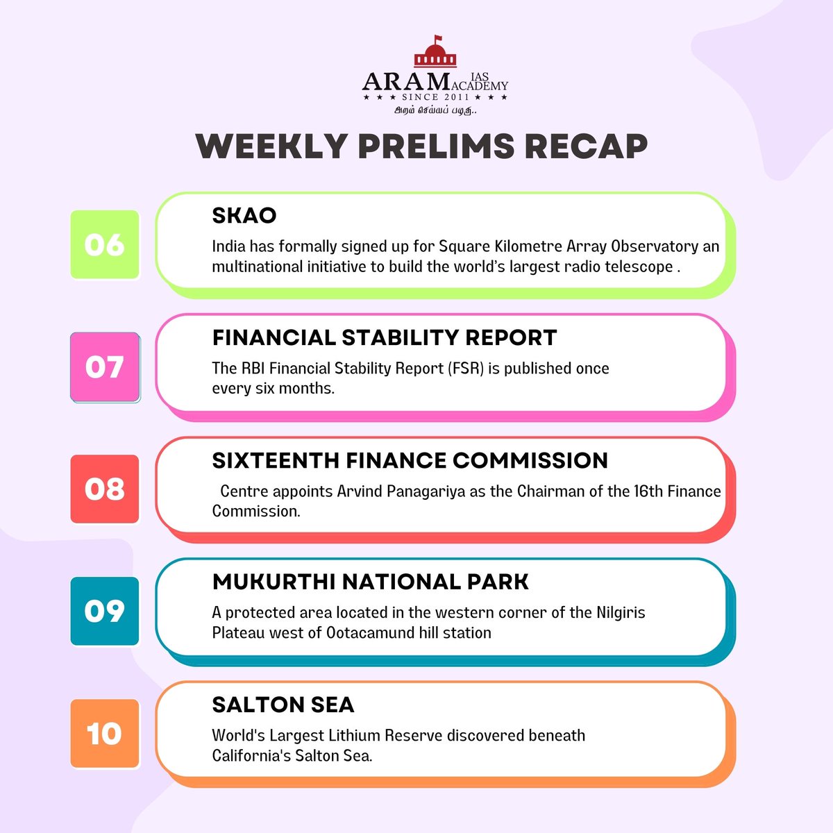aramias_academy's tweet photo. Weekly Prelims Current Affairs Recap !
#ExploreIndianIsland #Lakshdweep #RBI #riverganga #trending #nationalpath #16financecommission #india #UPSCPrelims2024 #upsccurrentaffairs https://t.co/qRWtye0l2h