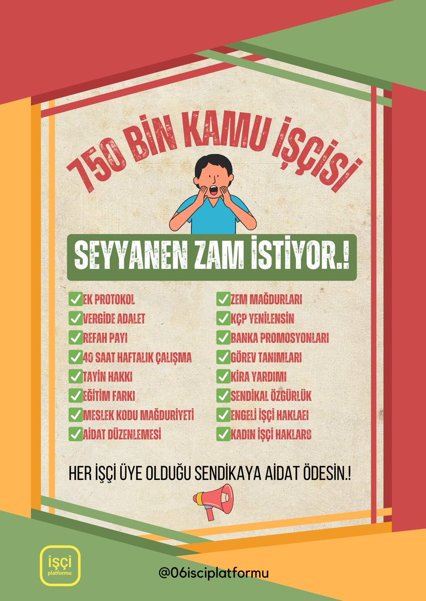 06isciplatformu's tweet photo. 🙋
750 Bin Kamu İşçisi,
Yanlız Değildir!

Yetkili Sendikalarımızdan,Sesimize Kulak Vermelerini İstiyoruz.👂

⚙️Refah Payı
🛠️Gelir Vergisinde Adalet
⚙️Tayin,Becaiş
🛠️Promosyonlar Güncellensin
⚙️Görevde Yükselme
🛠️Statü Değişikliği
⚙️Sözleşmeler Yenilensin

#SeyyanenZam https://t.co/sIw4FOwdYK