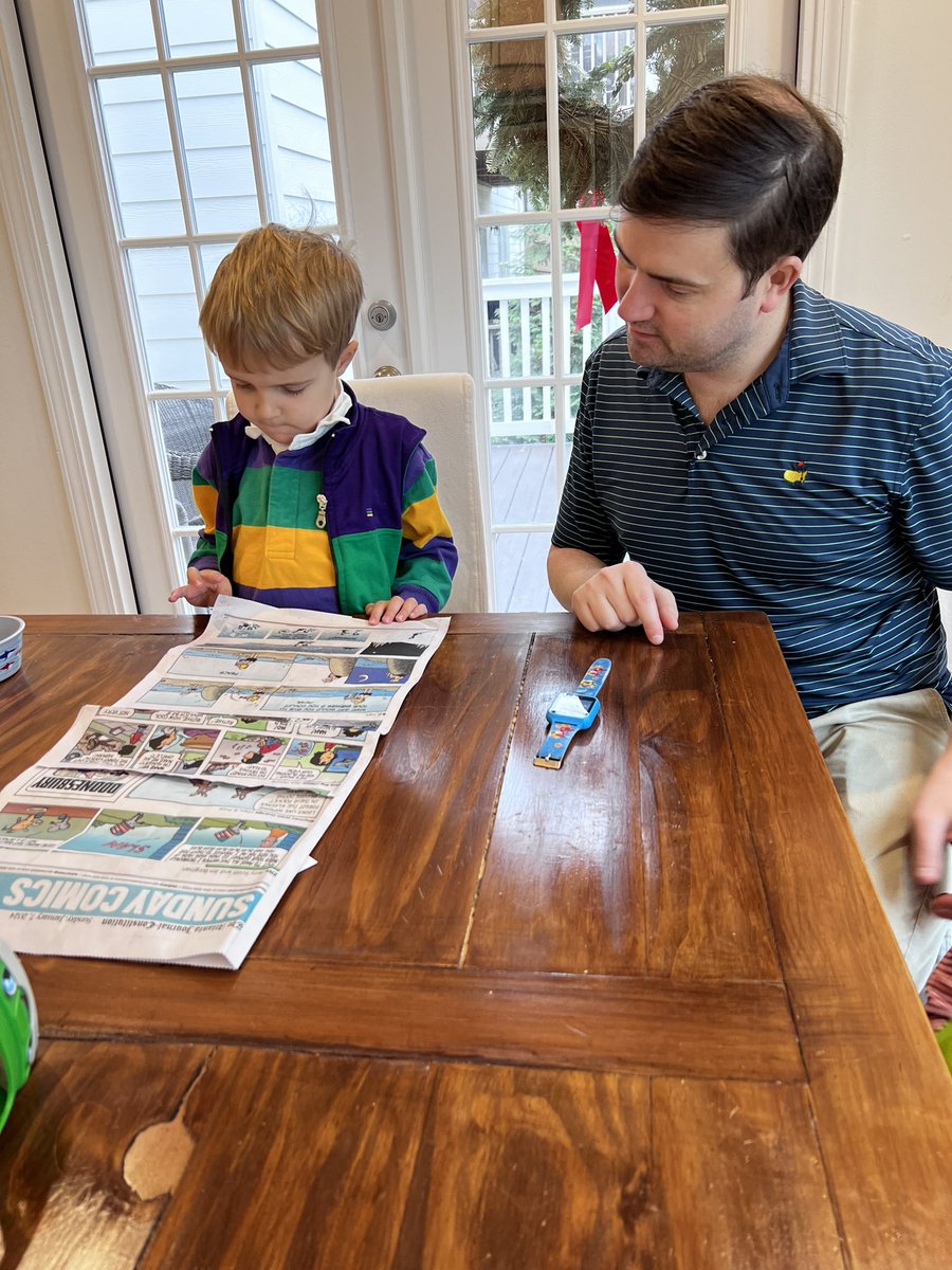 SarahFunWeston's tweet photo. Starting them young with the @ajc Sunday Comics (the only way I can read the paper in peace) https://t.co/MVuZL6Nt7b