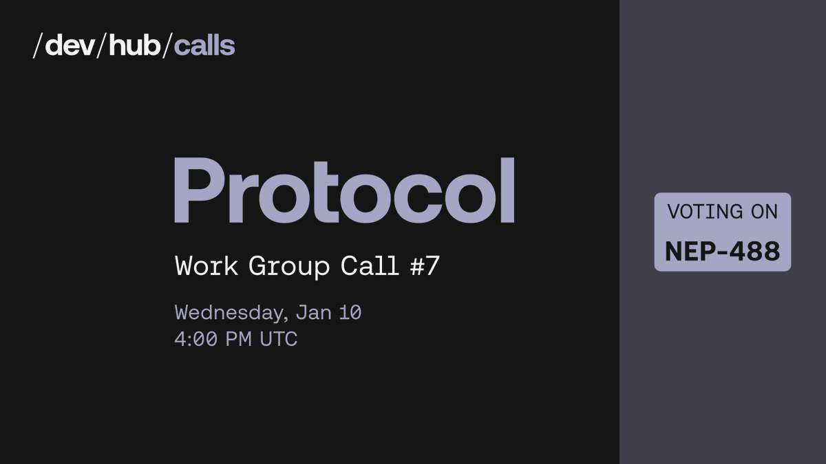 NEARProtocol's tweet photo. NEAR Nerds, don't miss the 7th Protocol Work Group Call this Wednesday at 16:00 UTC 🥳

The group will be voting on NEP-488: Precompile for BLS12-381 curve operations.

Check out all the details and more 👇 https://t.co/tSMWVQwJq5