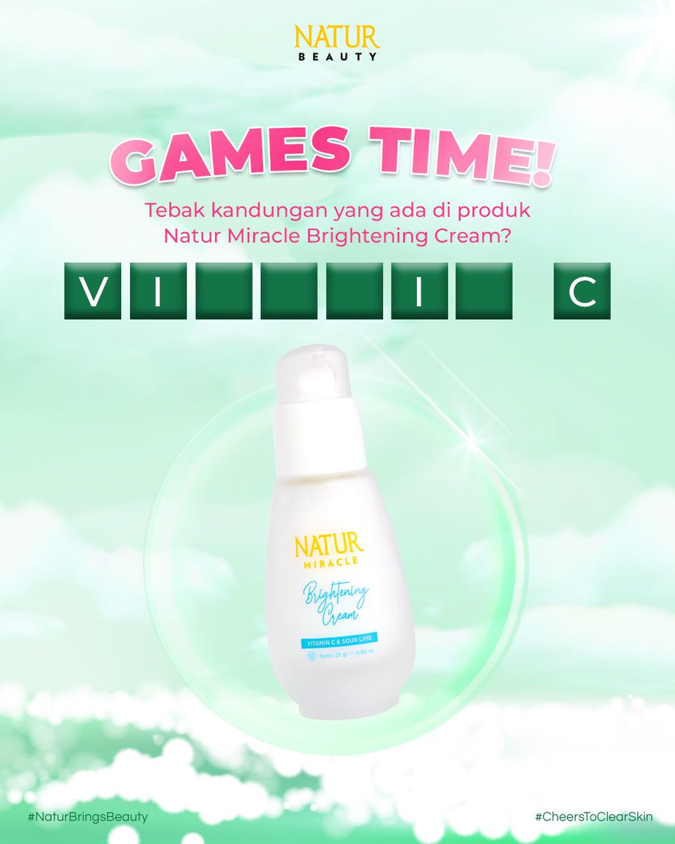 Naturbeautyid's tweet photo. ✨quiz timeee✨

happy sunday babes, di hari libur ini main games yukk‼️

tebak yuk kira - kira kandungan apa yang ada di dalam pollustop cream brightening?😗

#naturbeauty #gamestime https://t.co/3IysSZLTQk