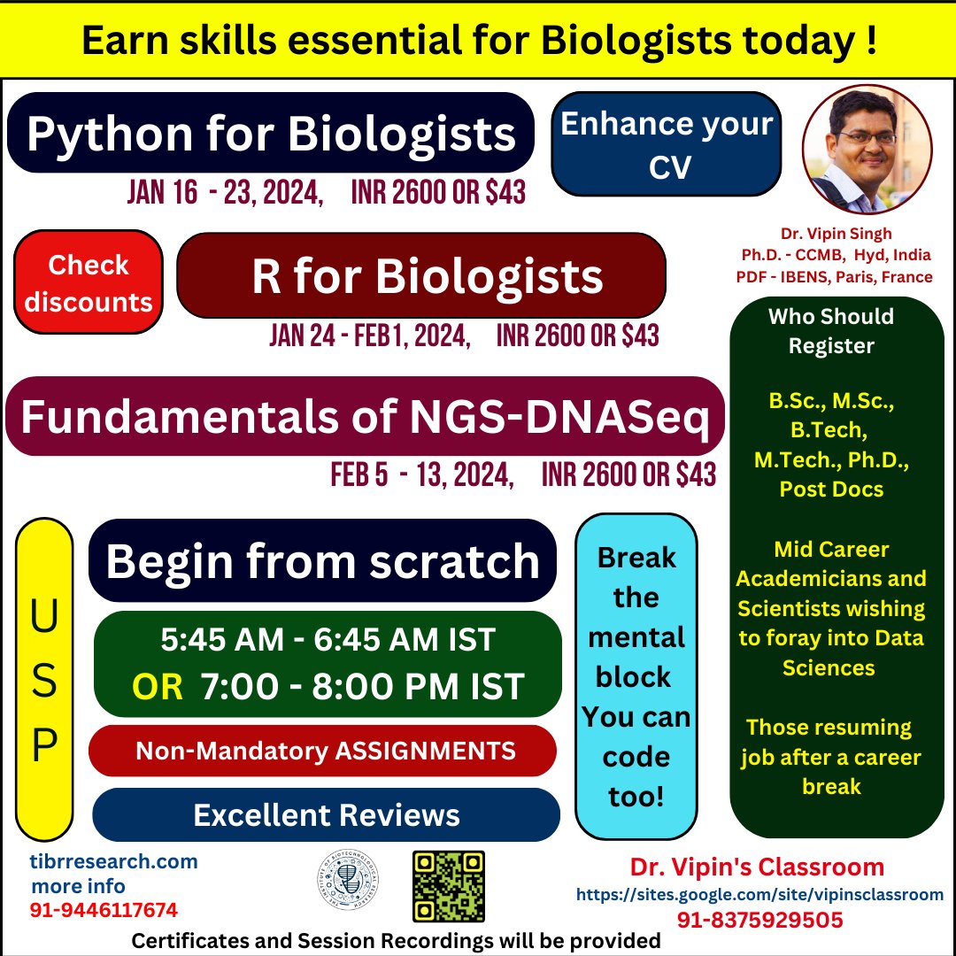 dr_vipin_singh's tweet photo. #python_workshop
Registration Link - https://t.co/JYK4bbYASo

#biotechnology #biology #bioinformatics #python #DrVipinsWorkshop #R #NGS 
#googlecolab #jupyternotebook #BiologistsMustCode https://t.co/uGDeI6UPSx
