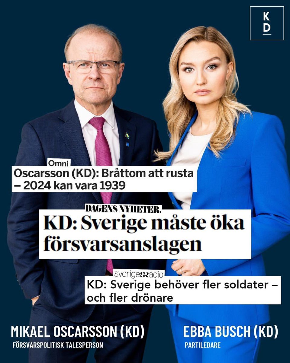 Inför Folk och Försvars rikskonferensen i Sälen vi presenterat KD:s försvarspolitiska inriktning - om de NÖDVÄNDIGA förstärkningar inom armén, marinen och flygvapnet som behöver göras. Läs den gärna! kristdemokraterna.se/download/18.61…