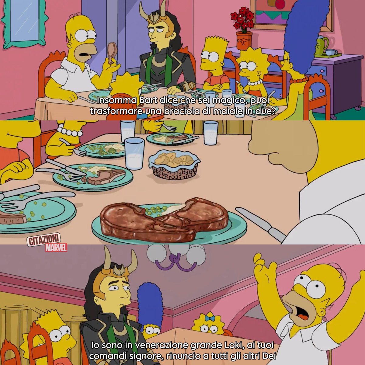 CitazioniMarvel's tweet photo. Loki il moltiplicatore di braciole di maiale 😂

🫂 Repost e like.

#thesimpson #simpson #bart #homer #loki #disney #marvel #fox #divertente #marvelstudios #like https://t.co/K4RKlCUM1a