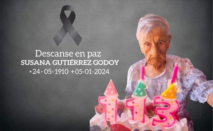 The Gerontology Research Group (GRG) is saddened to report the passing of Mrs. Susana Gutierrez Godoy of 🇲🇽Mexico, the Doyenne of Mexico, at the age of 113.

She became the Doyenne following the death of 112-yo Angela Diaz Millan. 
grg-supercentenarians.org/2024/01/06/sus…
grg-supercentenarians.org/susana-gutierr…