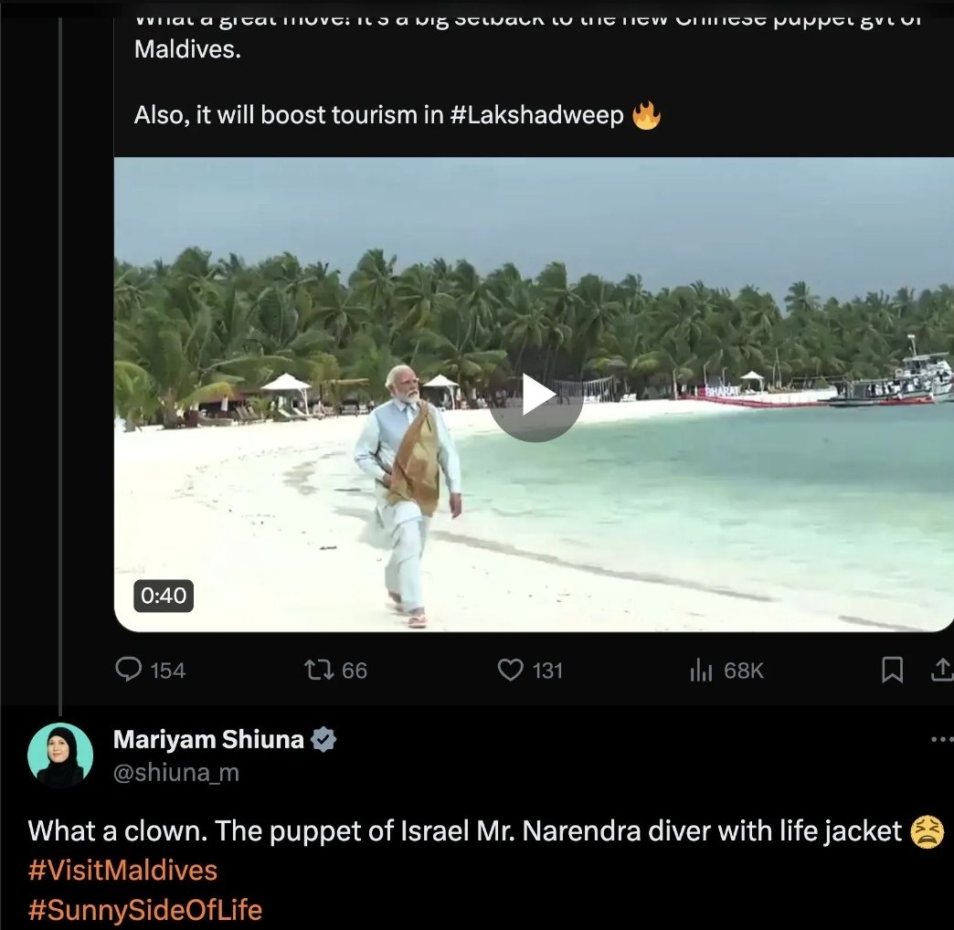 JMehta65's tweet photo. Maldives minister made a derogatory comment against PM Modi..
Neither Congress party nor Rahul Gandhi has issued any condemnation statement against Maldives government..  
Only @DrAMSinghvi has posted a tweet in which he has blamed Modi ji for pushing away our close ally..
In contrast, in September' 2013, then PM of Pakistan, Nawaz Shariff had called PM Manmohan Singh as 'Dehati Aurat'..This is how @narendramodi had castigated Nawaz Shariff..
Difference between a statesman and a politician..
#ExploreIndianIslands