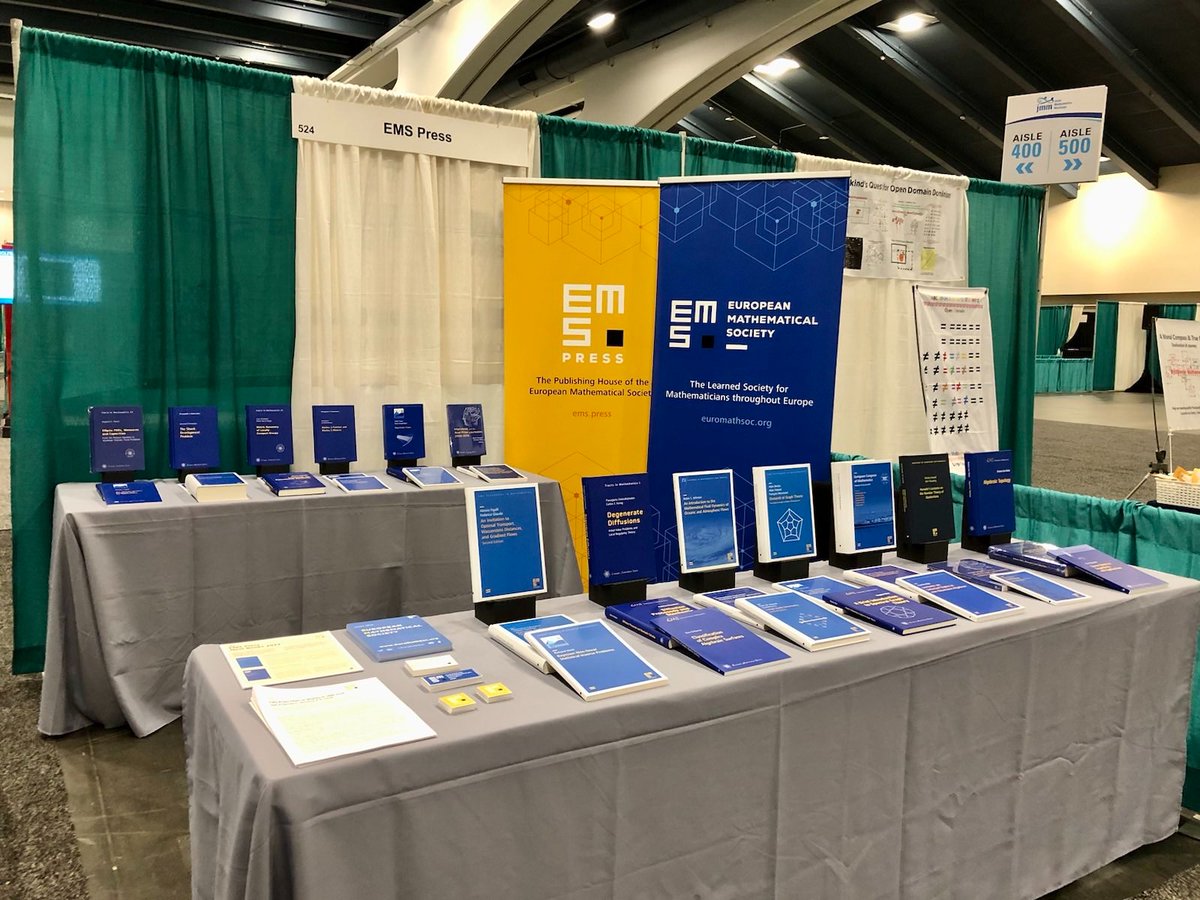 ems_press's tweet photo. Some impressions from our booth at #jmm2024 in San Francisco. It was great to see so many mathematicians coming by and speaking to Apostolos Damialis (Editorial Director) about our books programme and #subscribe2open. #openaccess @JointMath @amermathsoc @euromathsoc https://t.co/p4KKzFkzmt