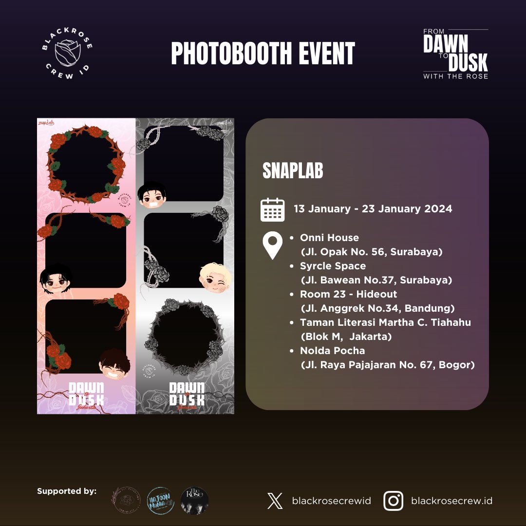 It’s D-13 to Dawm To Dusk Tour in Jakarta!

Let’s celebrate and cherish the memories of Dusk to Dawn Tour in Jakarta by joining our Photo Booth Event and having a snap with our special frame✨

P.S: Don’t forget to tag your bestie and <a href="/BlackroseCrewID/">Blackrose Crew Indonesia</a> 📸