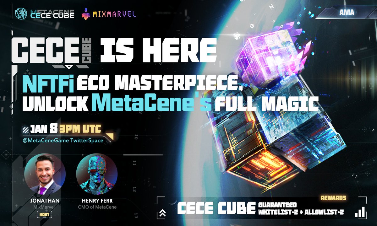 Dive into the world of Cece Cube, our latest NFT collection! Join us for a chat in English about its magic and how it's set to shine in the gaming NFTFi scene.

📍 Join us on Twitter Spaces: x.com/i/spaces/1OwGW…

⏰ Date: January 8, 2024, 3 PM UTC. Tune in for an enlightening