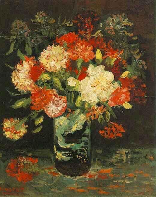 Vincent Van Gogh. 1853-1890 
Postimpresionismo 
Florero con Claveles
Óleo sobre lienzo  46,0 x 37,5 cm. París: verano de 1886 

Ámsterdam: Museo Stedelijk