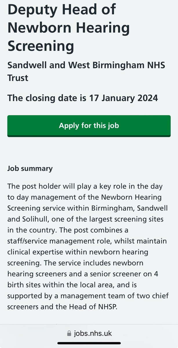 BSS_NHSP's tweet photo. Looking for a new challenge? Come and work with one of the largest newborn hearing screening programmes in England. Be a part of an amazing service! https://t.co/kdHKj52pFC