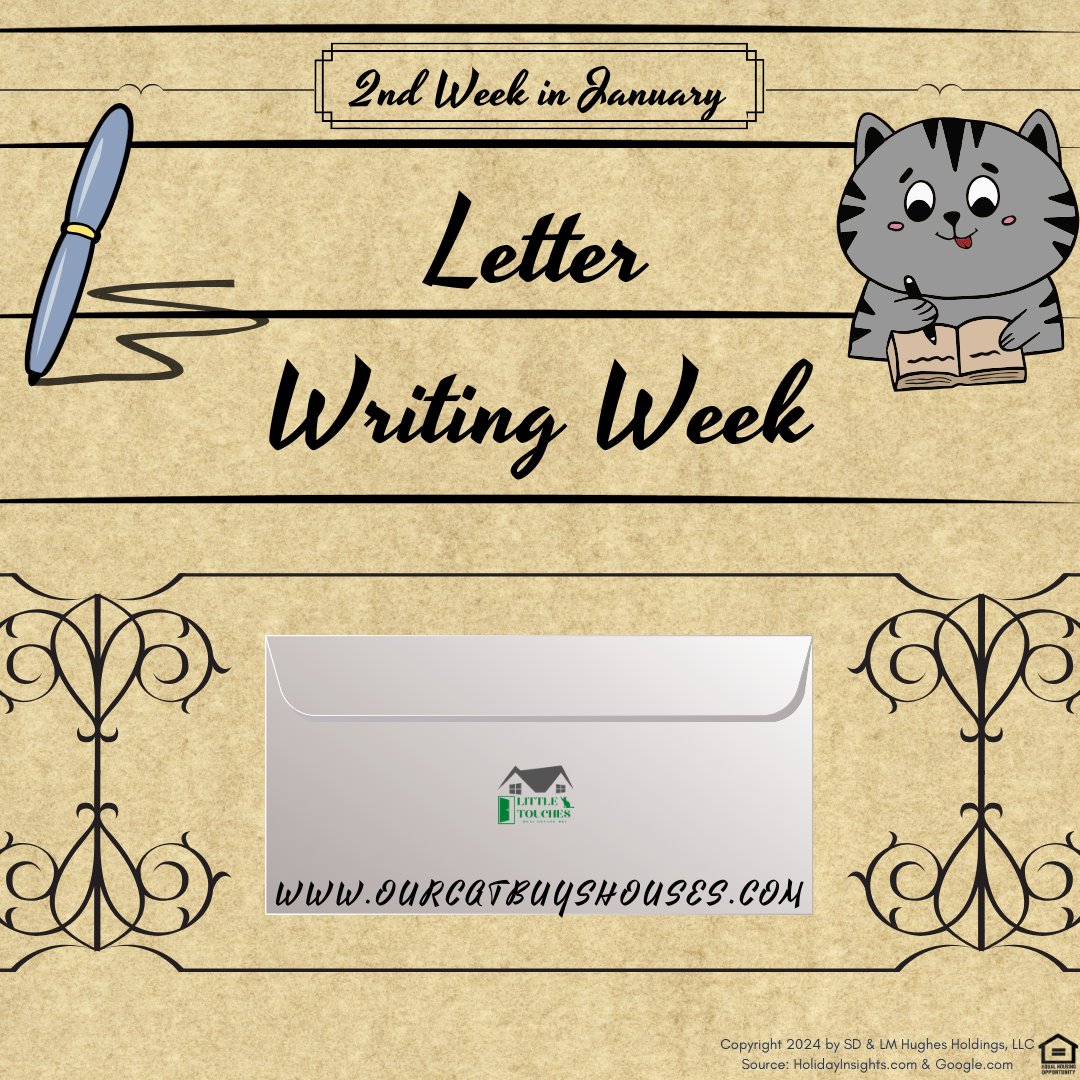 LittleTouchesRE's tweet image. The 2nd week of January is Letter Writing Week! Surprise an old friend this week with a HANDWRITTEN letter! Please like &amp;amp; share and comment below when was the last time you actually wrote a letter? #LetterWritingWeek #PenAndPaper #OurCatBuysHouses #RealEstate