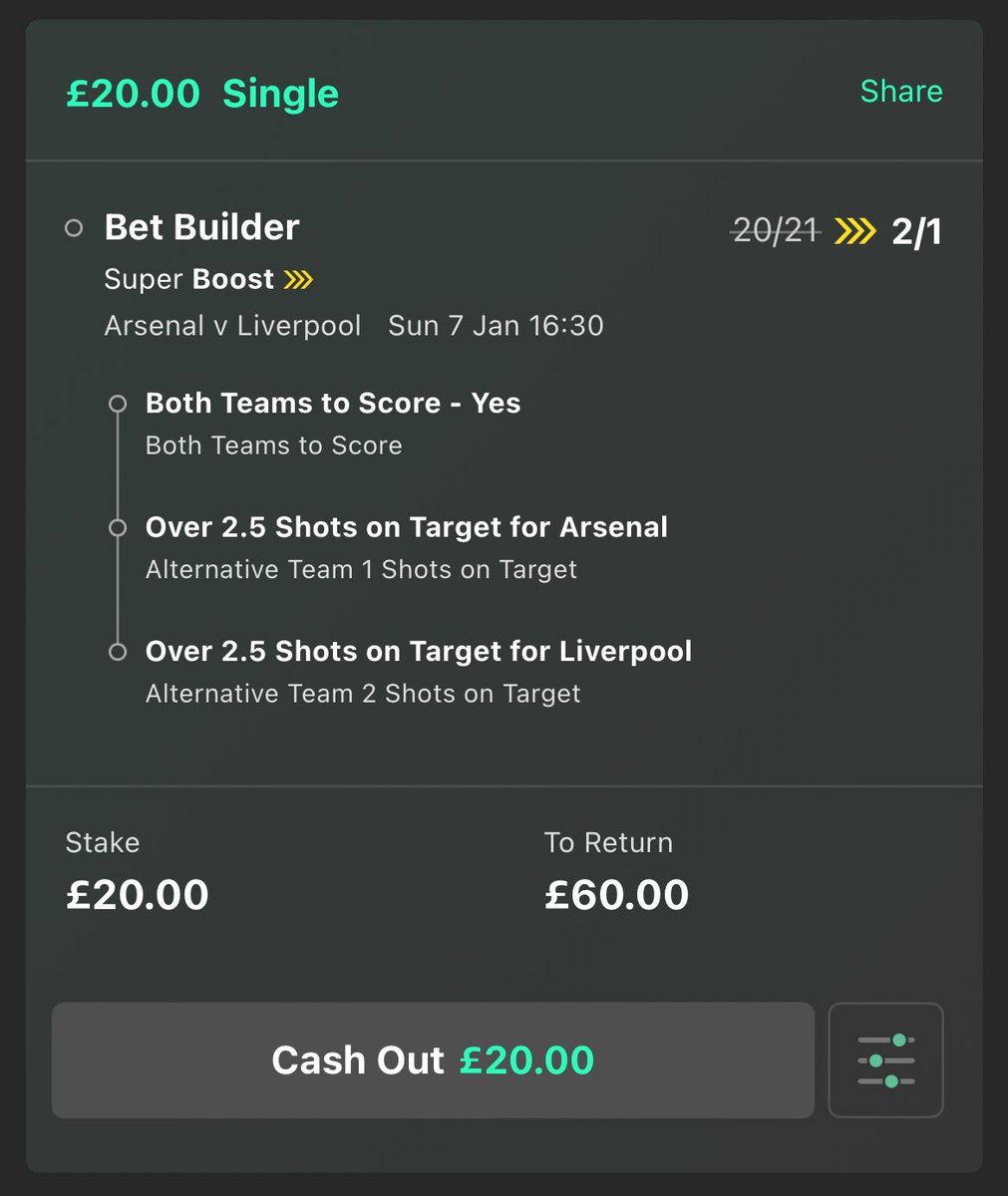 😍 £60 FREE CASH GIVEAWAY! If this Liverpool vs Arsenal Bet365 super boost wins, we’ll give away £60! 👉 One entry if you LIKE this tweet. 👉 One entry if you RETWEET this tweet. Must be following us, good luck!